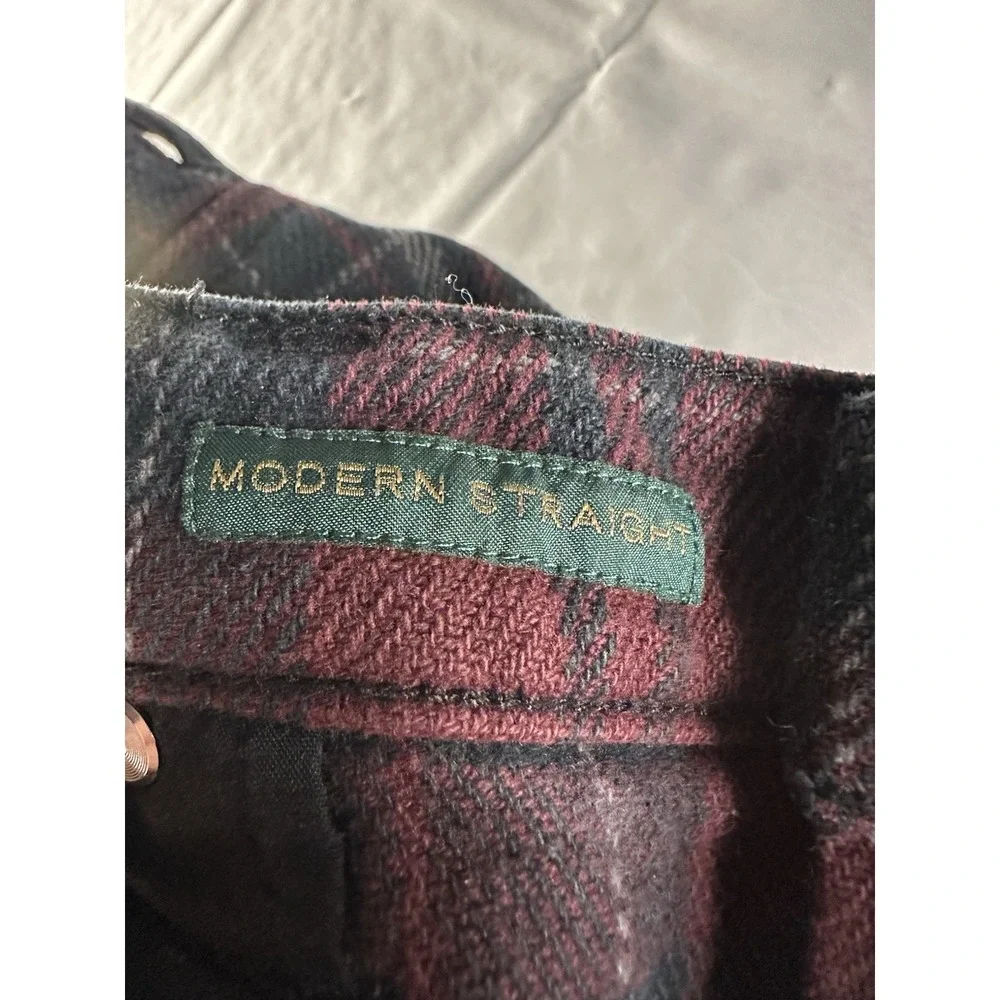 Lauren Ralph Lauren Red Plaid Flannel Pants‎ Womens 14P 34x28 Red Stretch Jeans